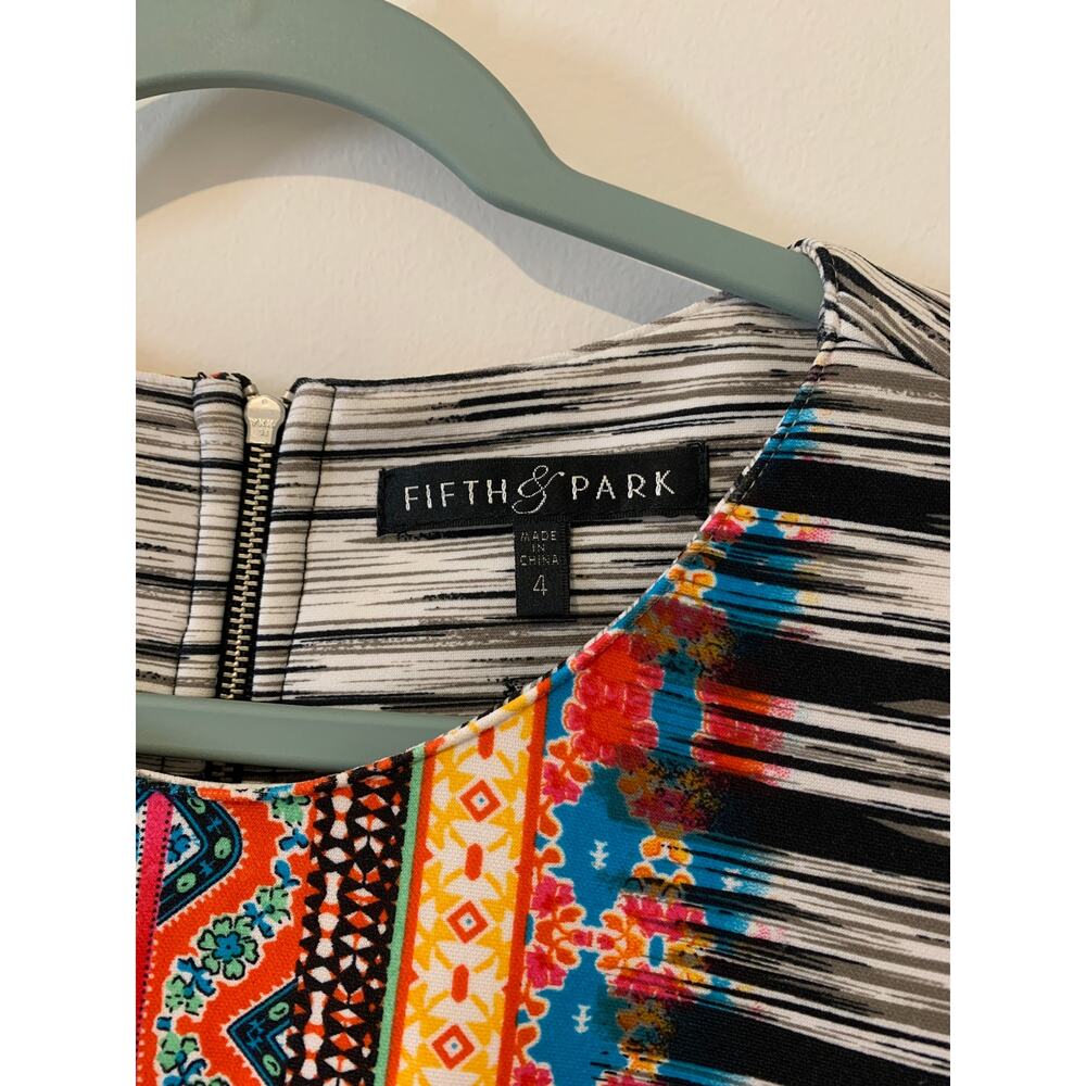 Fifth & Park Dress Womens Size 4 Aztec Tribal scuba knit boho career comfy - Picture 3 of 9